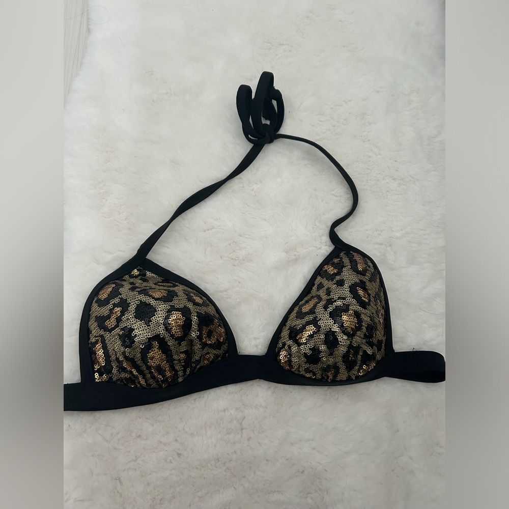 Venus sequin leopard print B cup push up bikini top